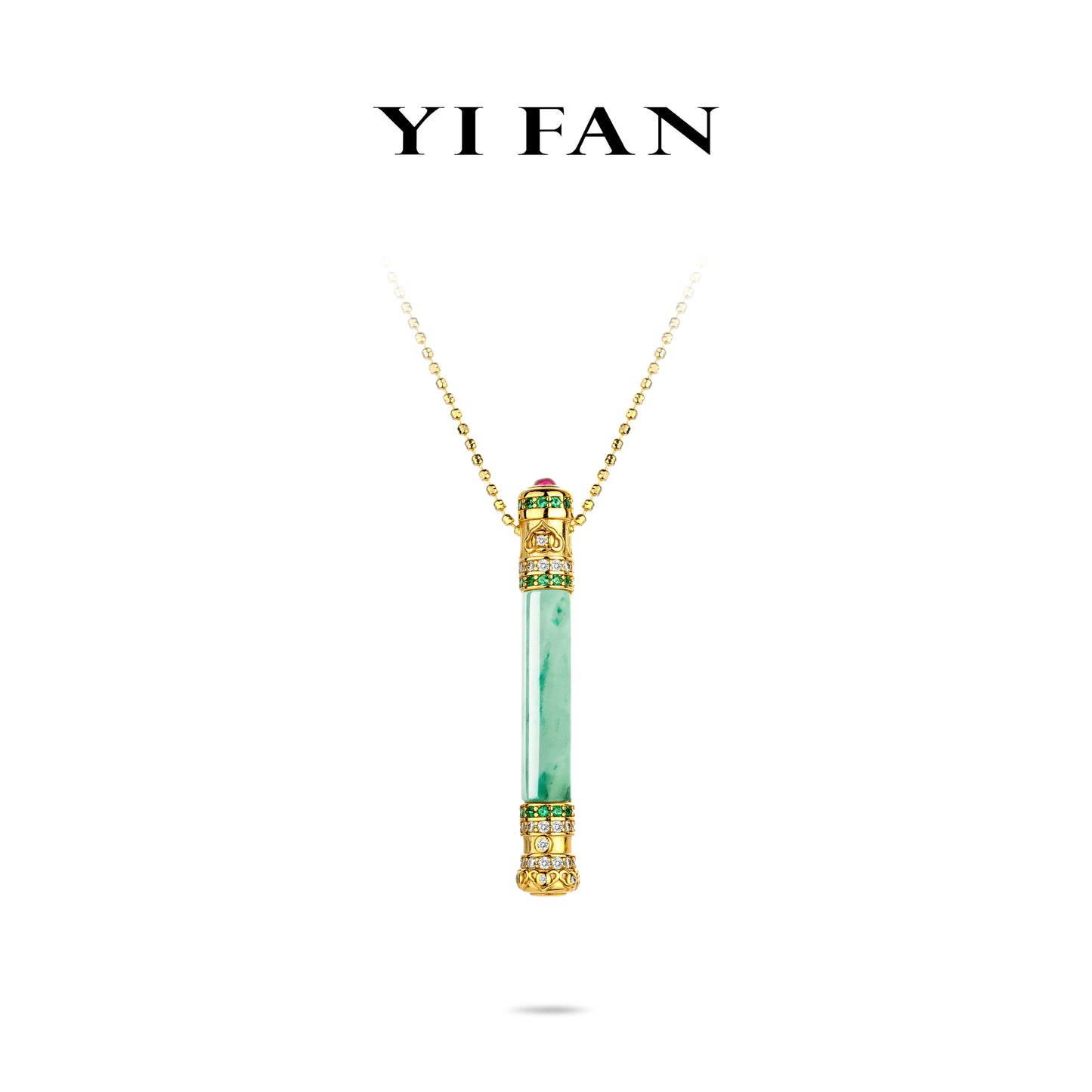 Pre-order High Jewelry collection: Premium Green Blossom Jade "No worries Pillar" detailed Pendant Necklace