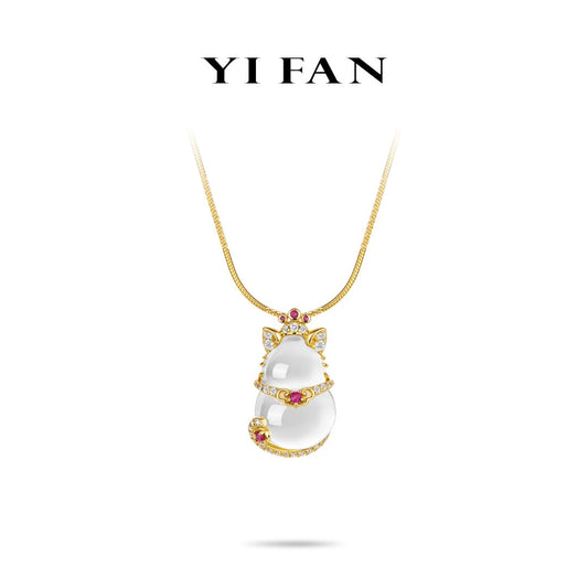 Welfare Exclusive Animal collection: Modern "Golden Cat Hulu" Pendant Necklace