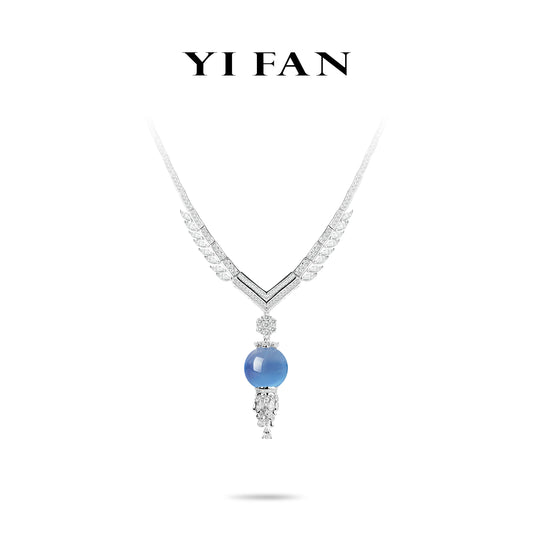 High Jewelry collection: Luxury "Blue Luminous Pearl fringe drops" detailed Necklace