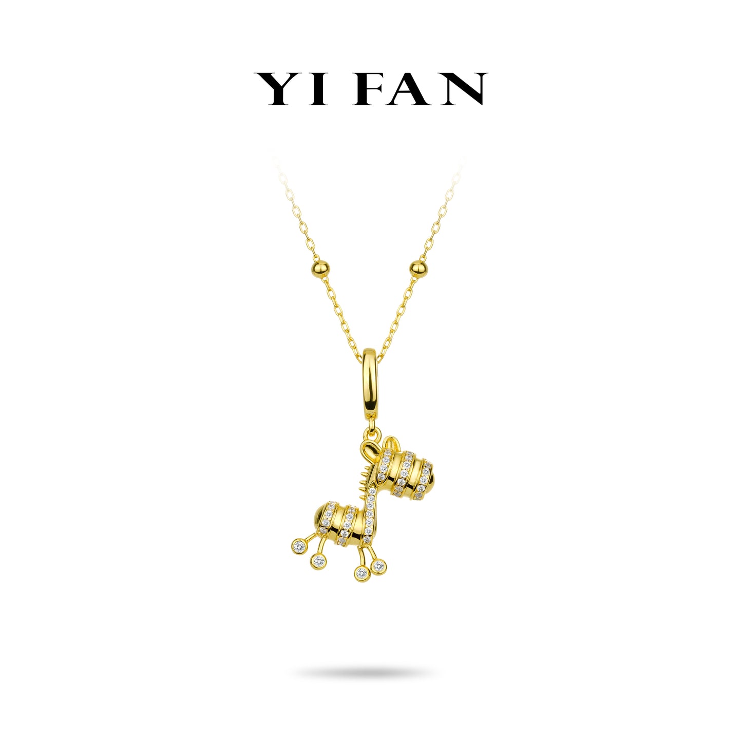 Animal collection: Modern "Golden Sparkling Foal" Pendant Necklace (Unisex)