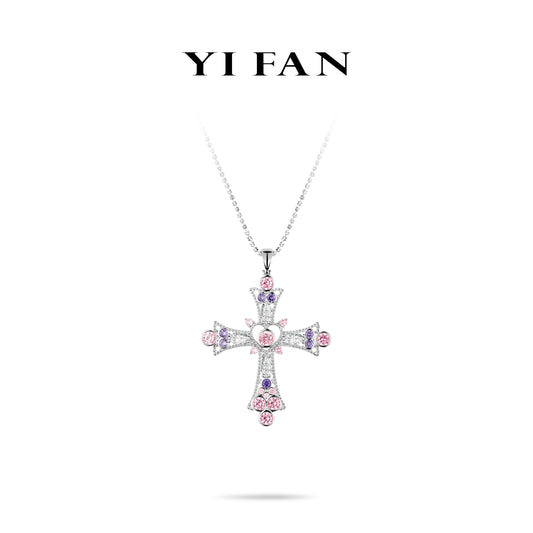 Limited edition: Unique "Peach Pink Heart Hollow Cross" detailed Pendant/Necklace