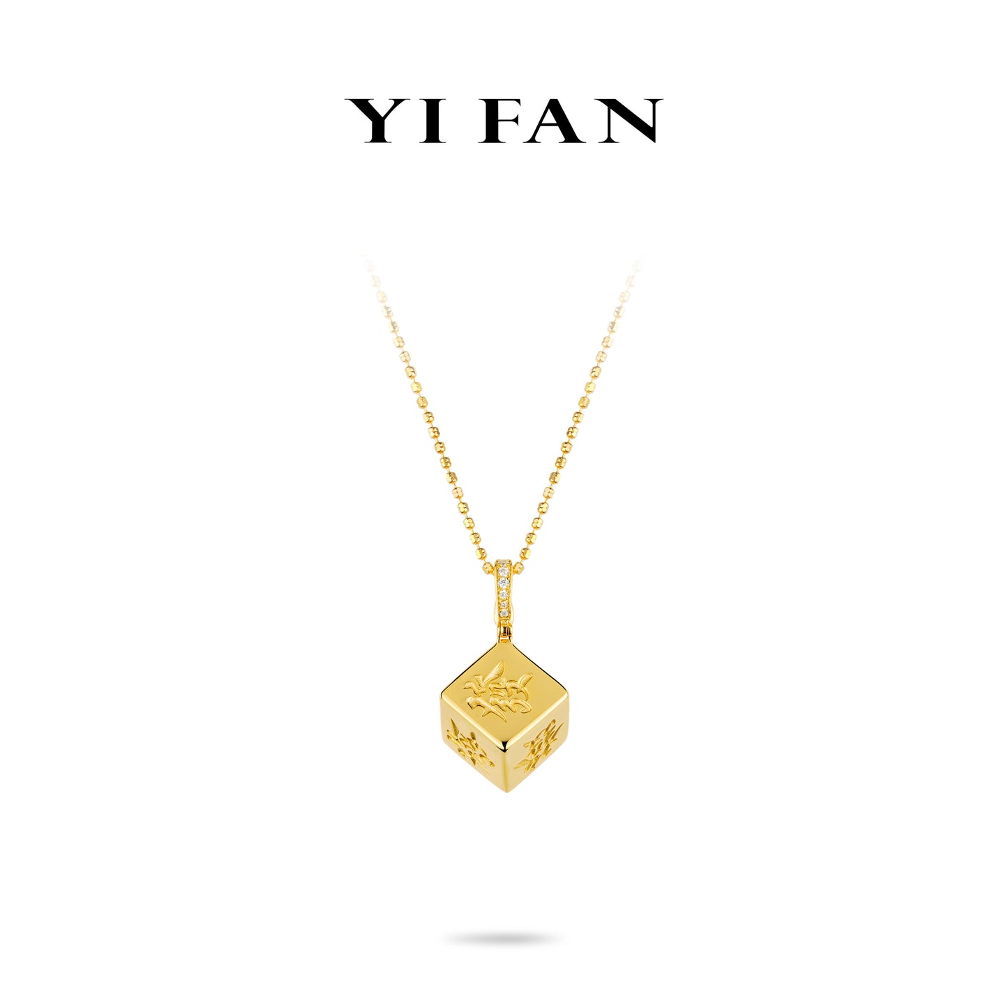 High Jewelry collection: 3D "Golden Ice-cube with character "发" (Fa)" CNC Pendant Necklace (Unisex)