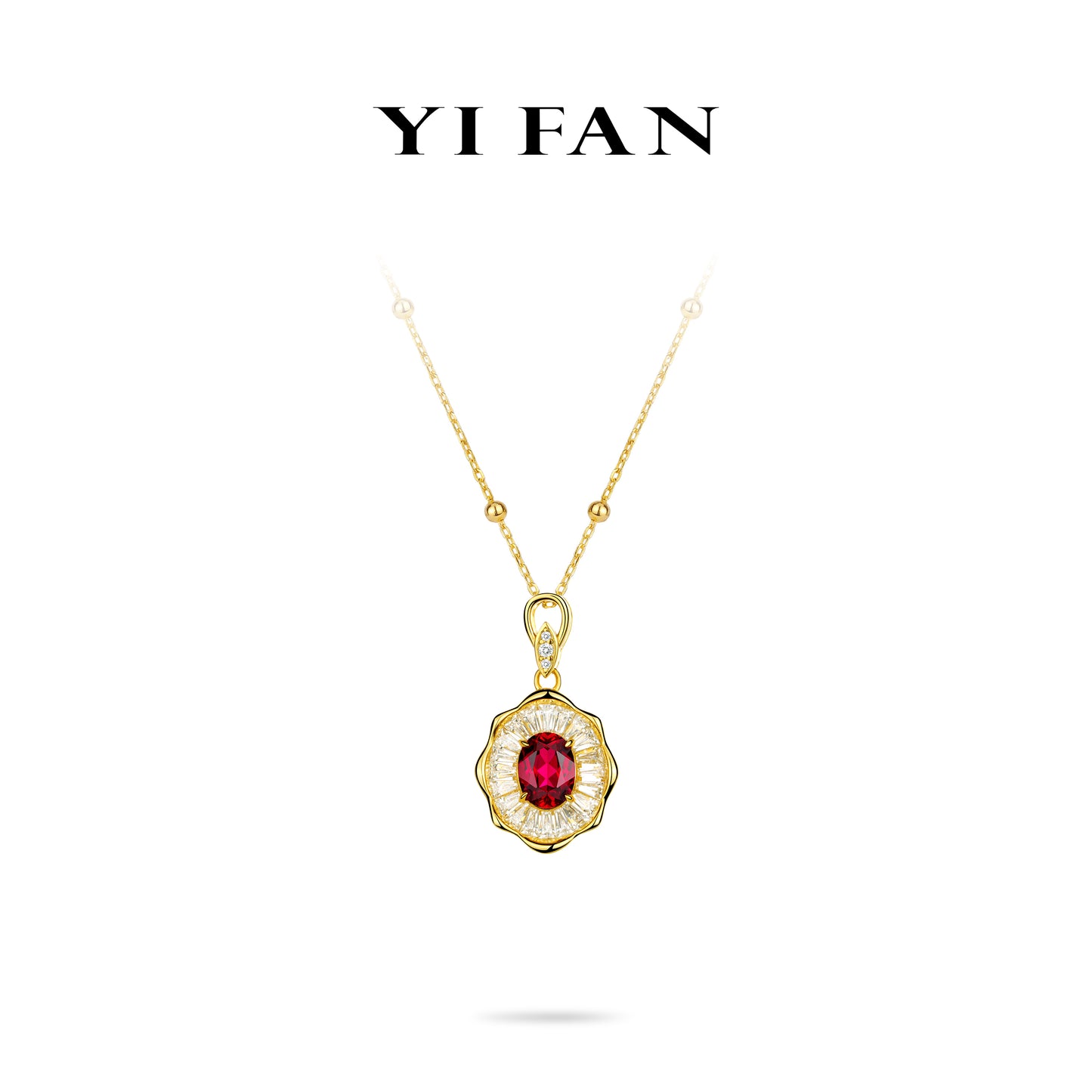 Welfare Exclusive Ruby color collection: Modern "Golden Red Pigeon egg Floral” delicate Pendant Necklace