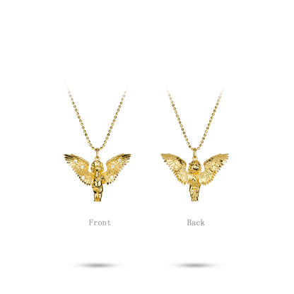 Golden time collection: "Angel with outstretching Wings" detailed Pendant Necklace (2 side to wear)