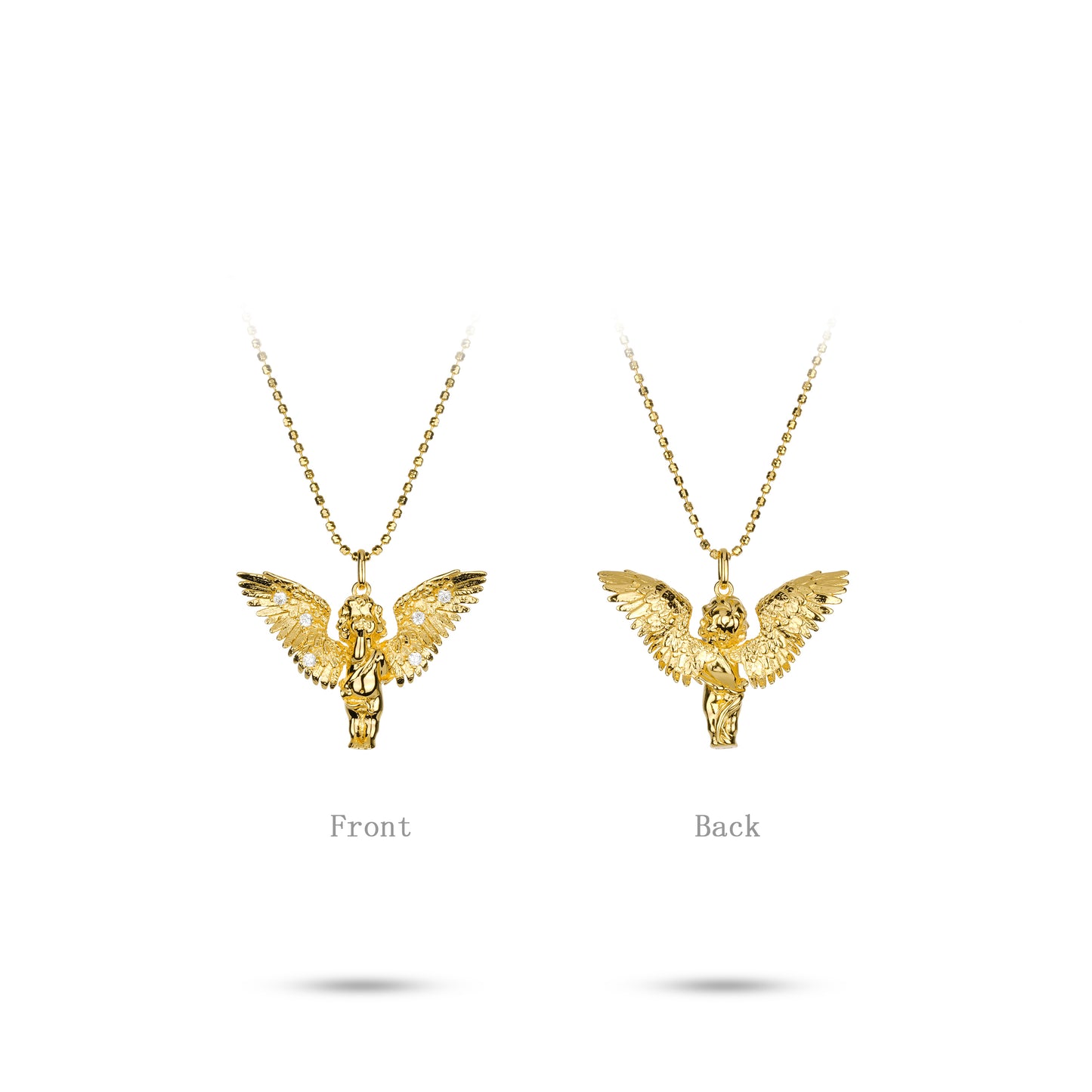 Golden time collection: "Angel with outstretching Wings" detailed Pendant Necklace (2 side to wear)