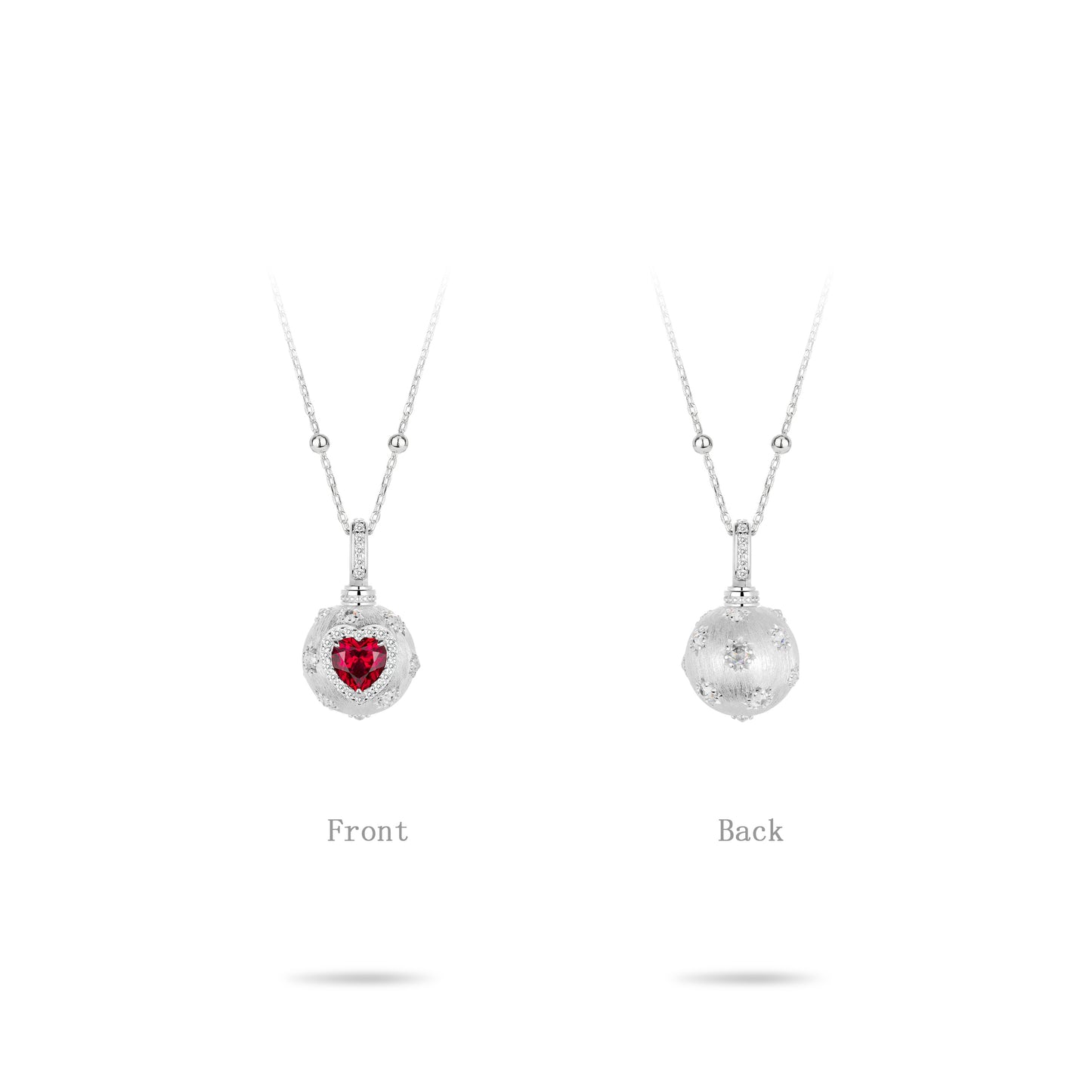 Summer Vibes collection: Modern Italian drawing process "Red Heart Silver Starlight" detailed Pendant Necklace