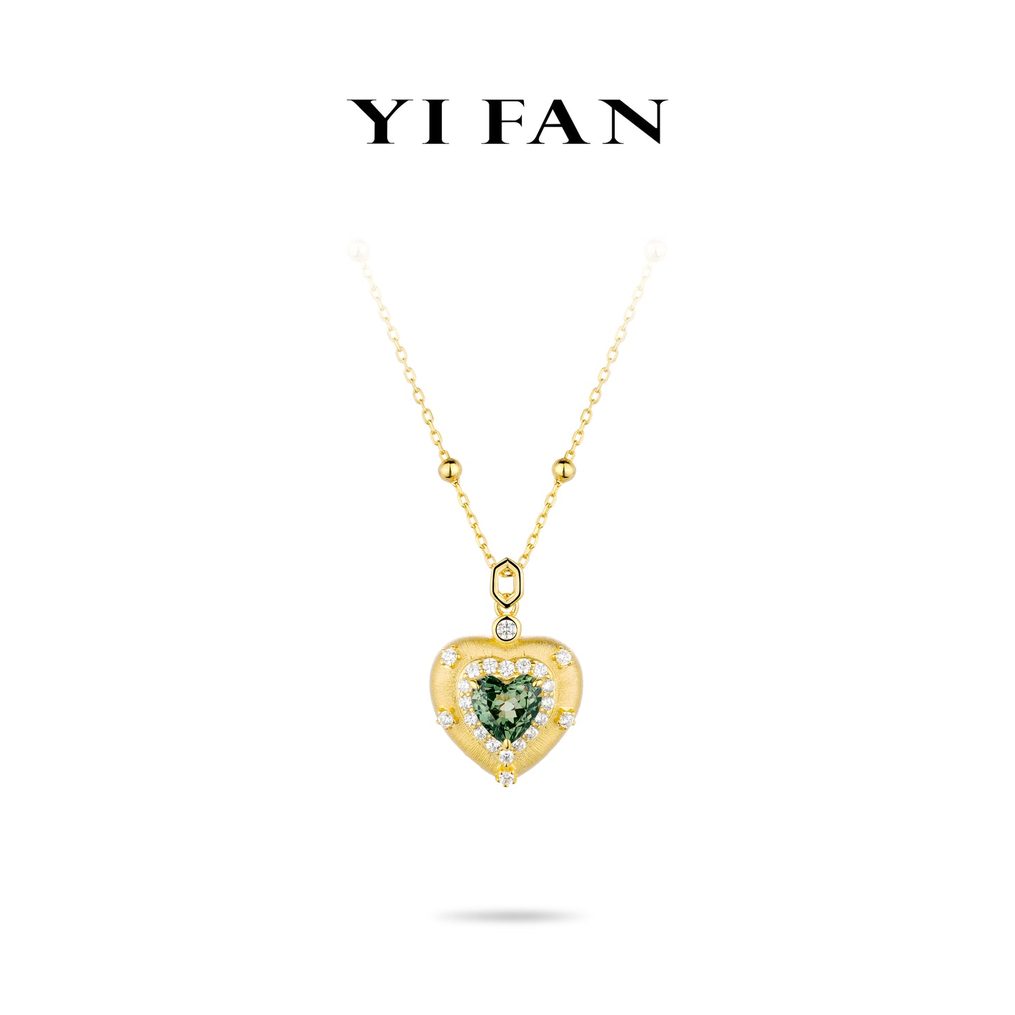 Golden time collection: Modern "Brushed Dazzling Green Heart" detailed Pendant Necklace