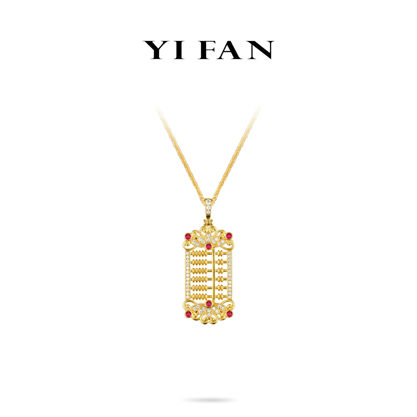 Golden time collection: "Golden Abacus with Red dots " detailed Pendant Necklace