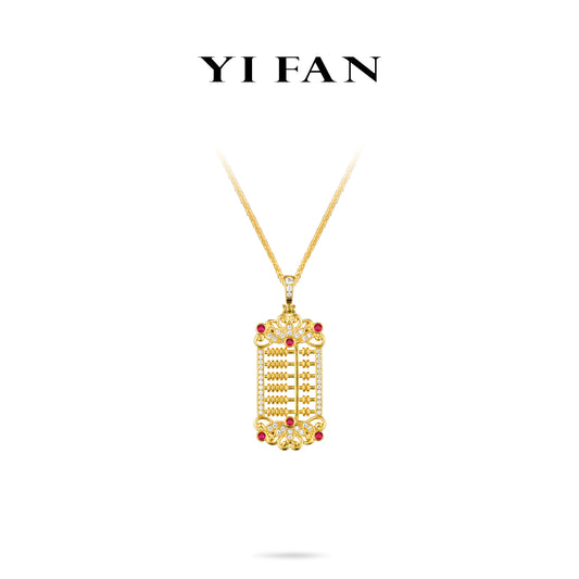 Golden time collection: "Golden Abacus with Red dots " detailed Pendant Necklace