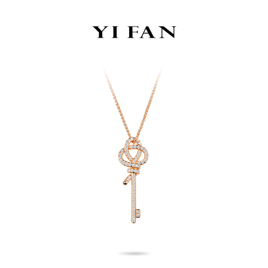 Rose-gold Fever collection: Modern "Twisted Hollow Key" Pendant Necklace (Unisex)