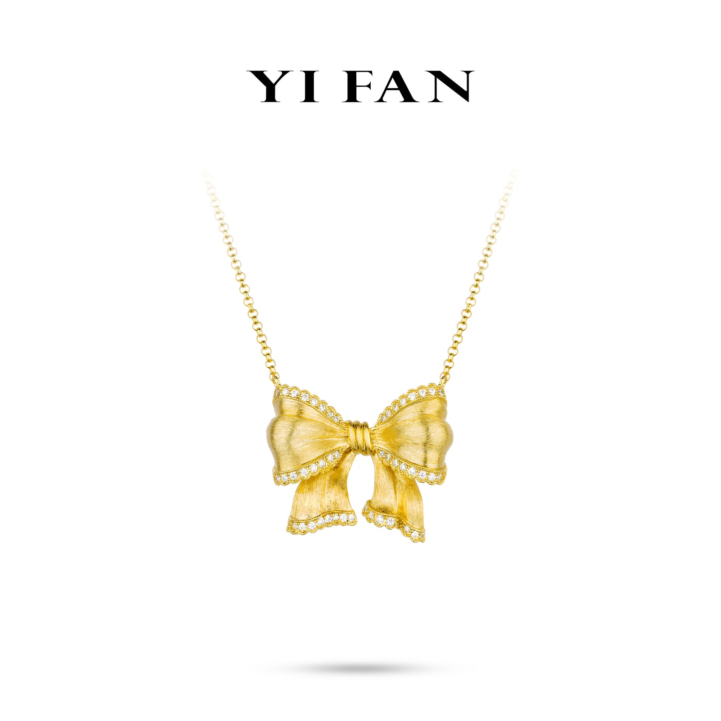 Pre-order Golden time collection: Modern "Brushed Dazzling 3D Bow" detailed Necklace