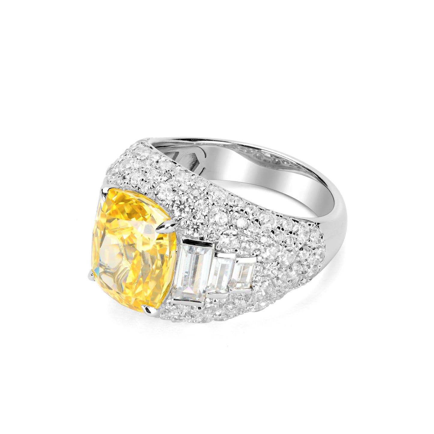 Fancy yellow mixed-cuts detailed Personality ring