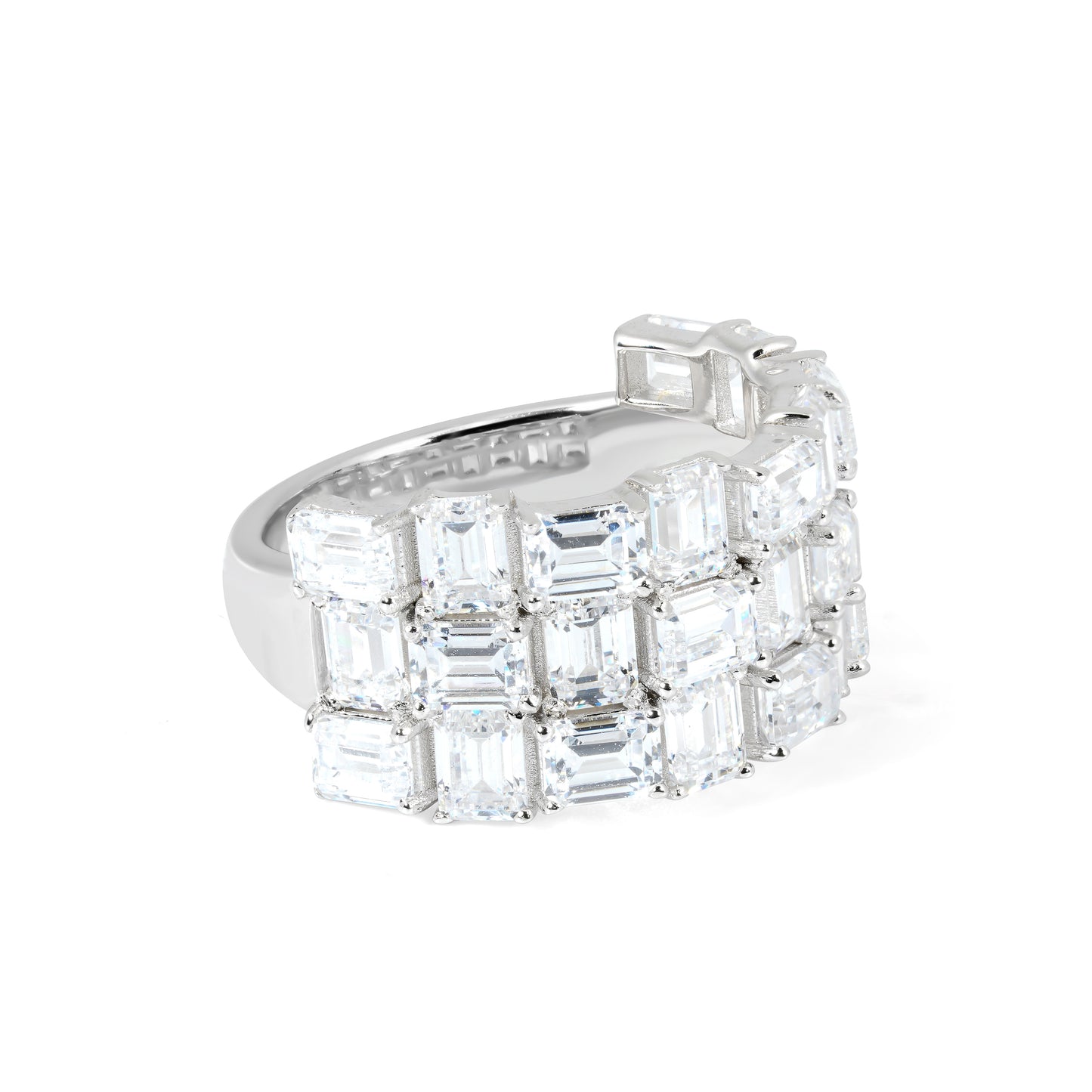 Emerald-cut irregular shape wide ring