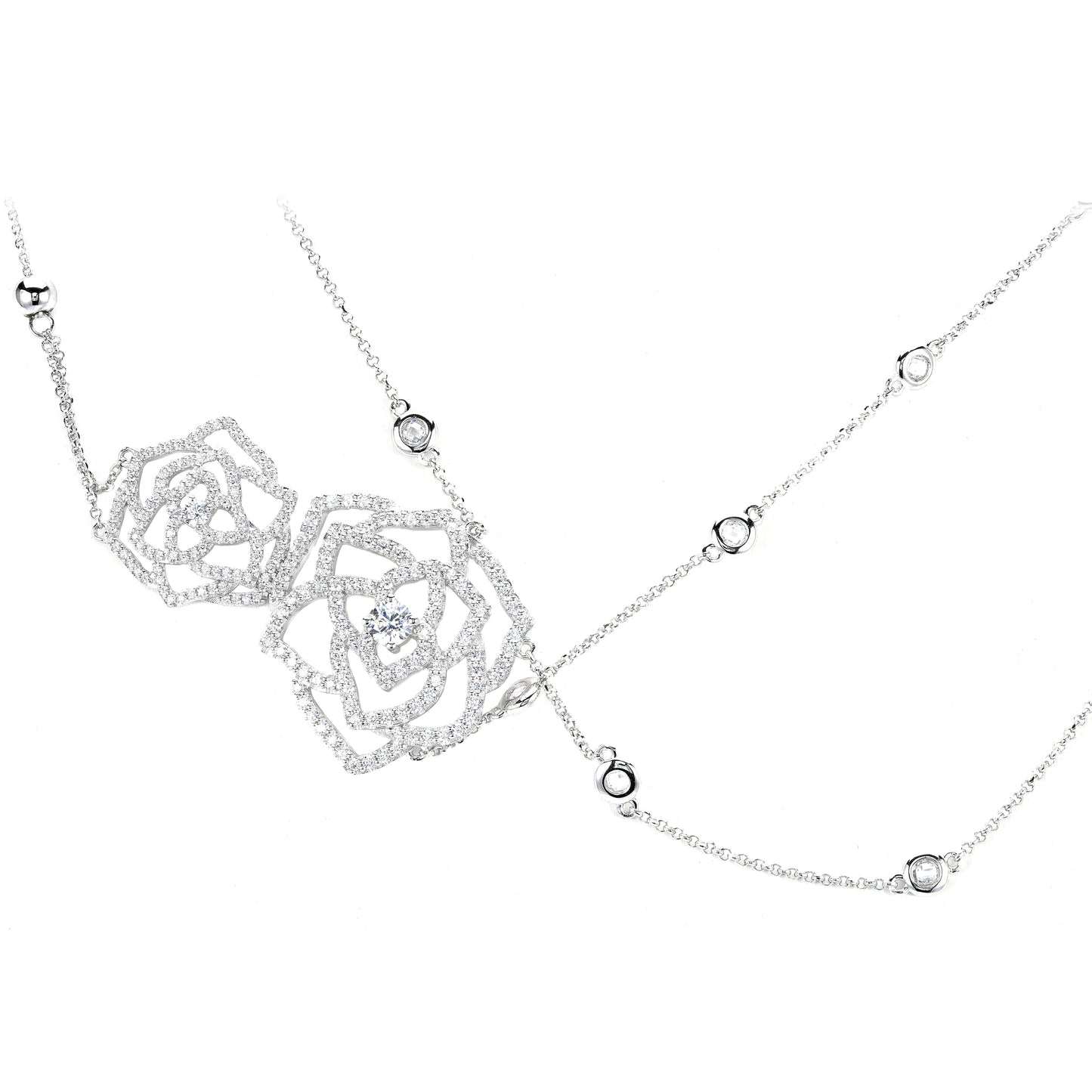 Wedding collection: Multi-Layer Long White Camellia Necklace