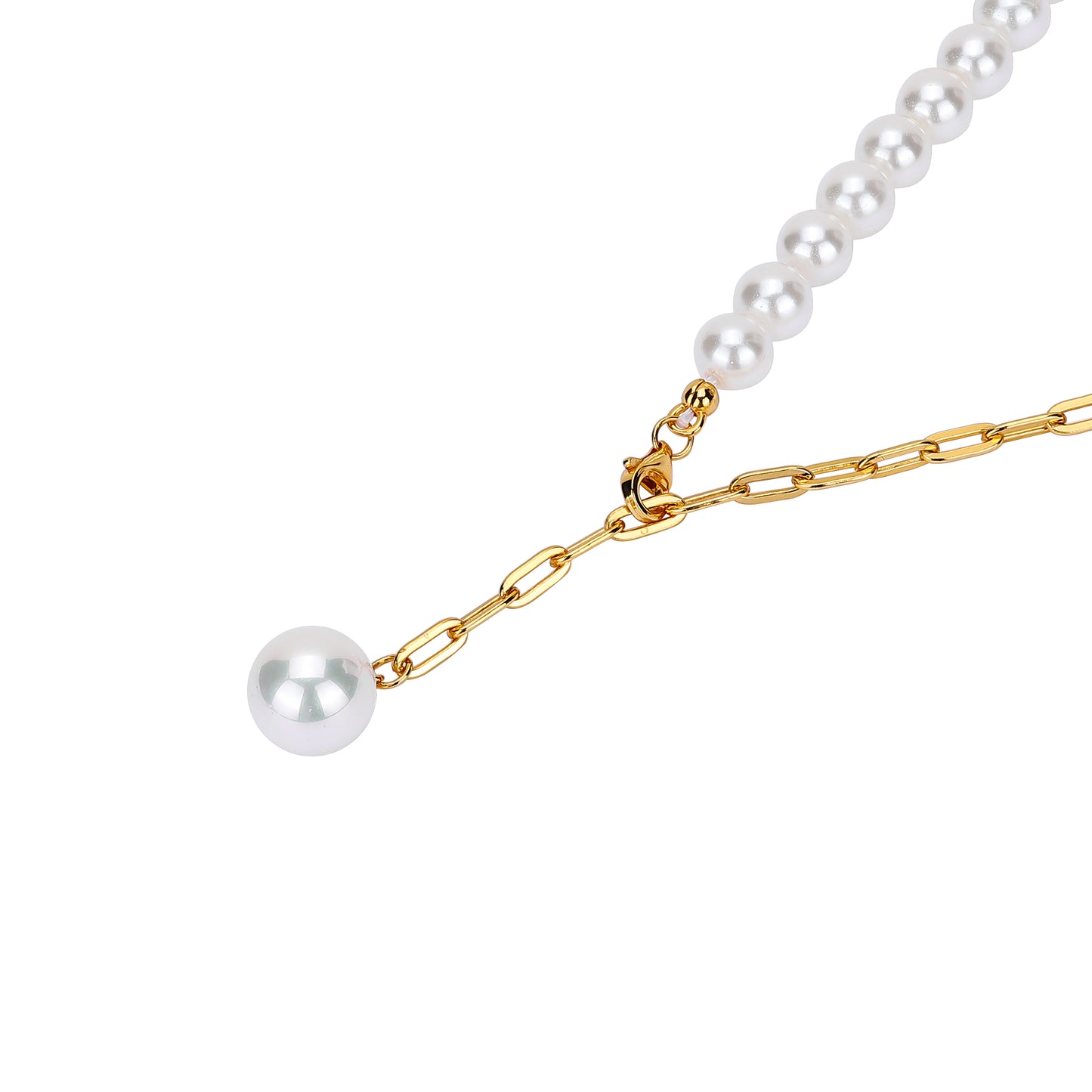 Golden time collection: Multi-fuctional Modern white pearls long necklace (80 cm)