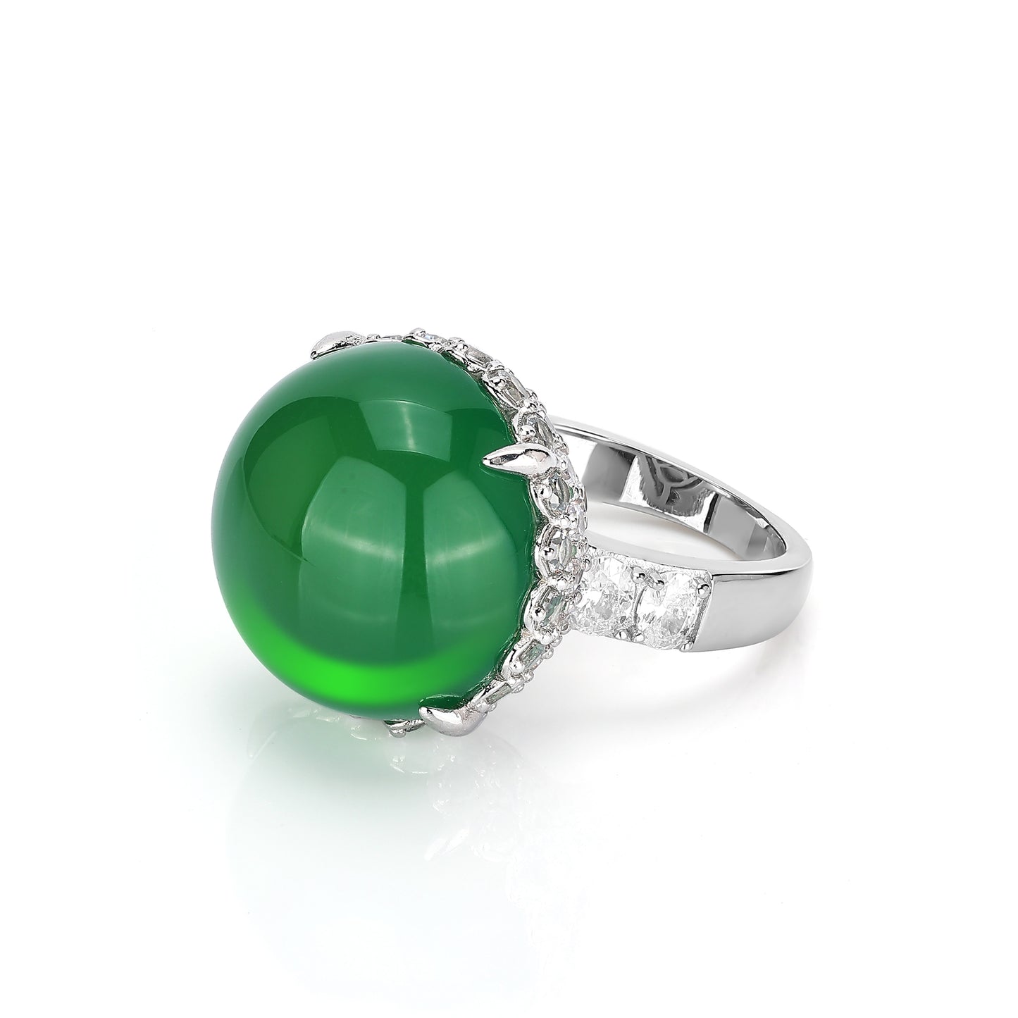 Green jadeite/chalcedony Cabochon-cut Lucky ring