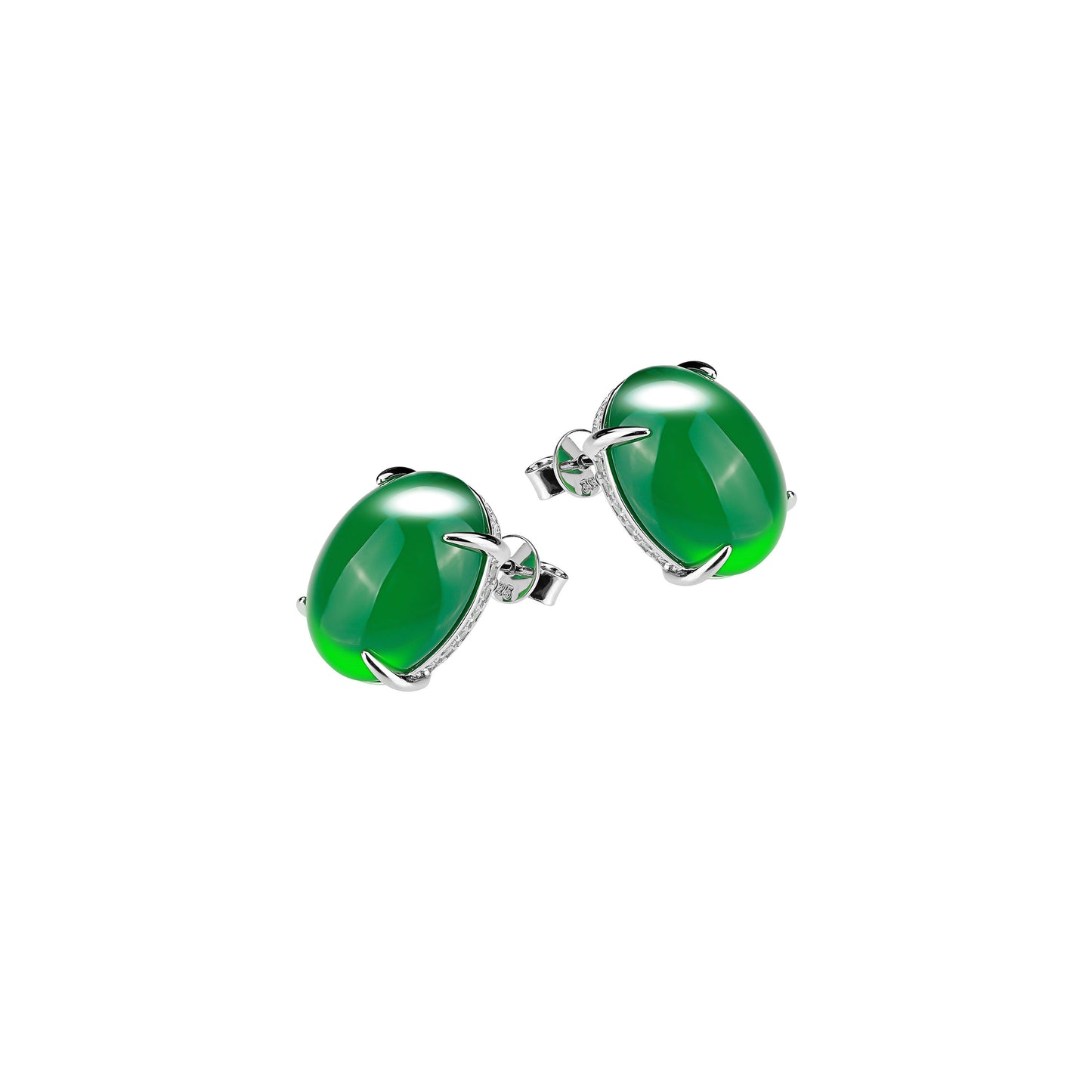 Green Pigeon Egg detailed Ear studs in big carat