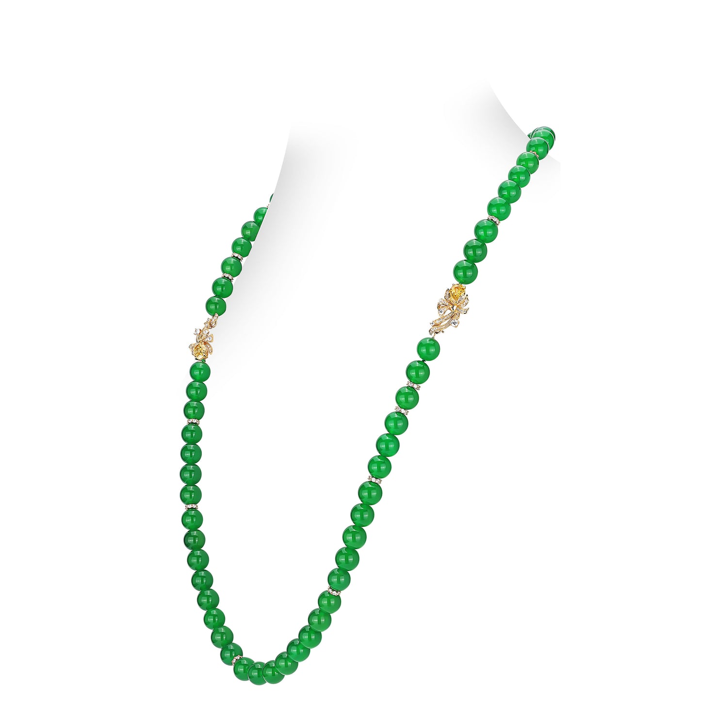 "Treasure beads" Long Gold&Green Beaded detailed retro Long necklace