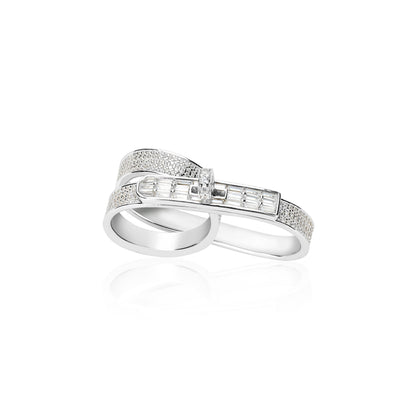"Elegant White Double-Finger Ring"