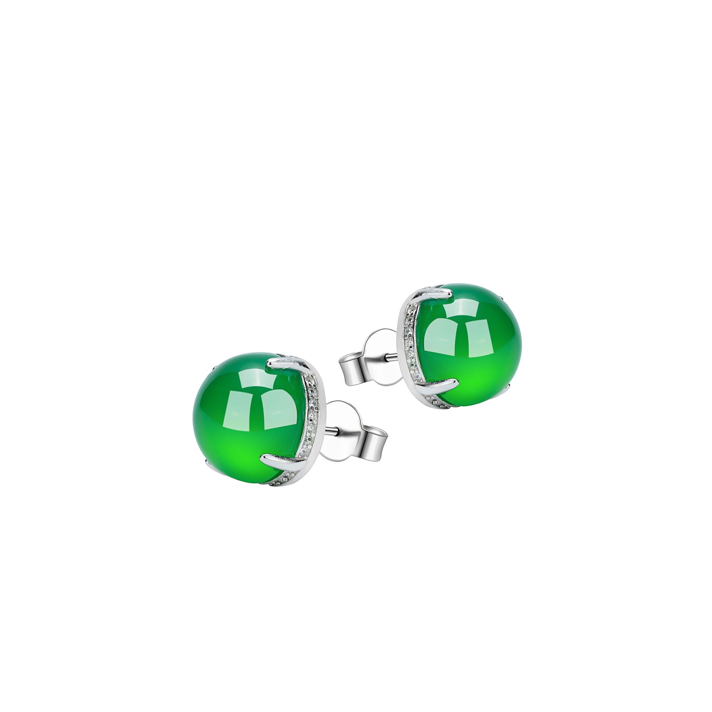 Green Cabochon-cut Lucky round Ear studs in big carat