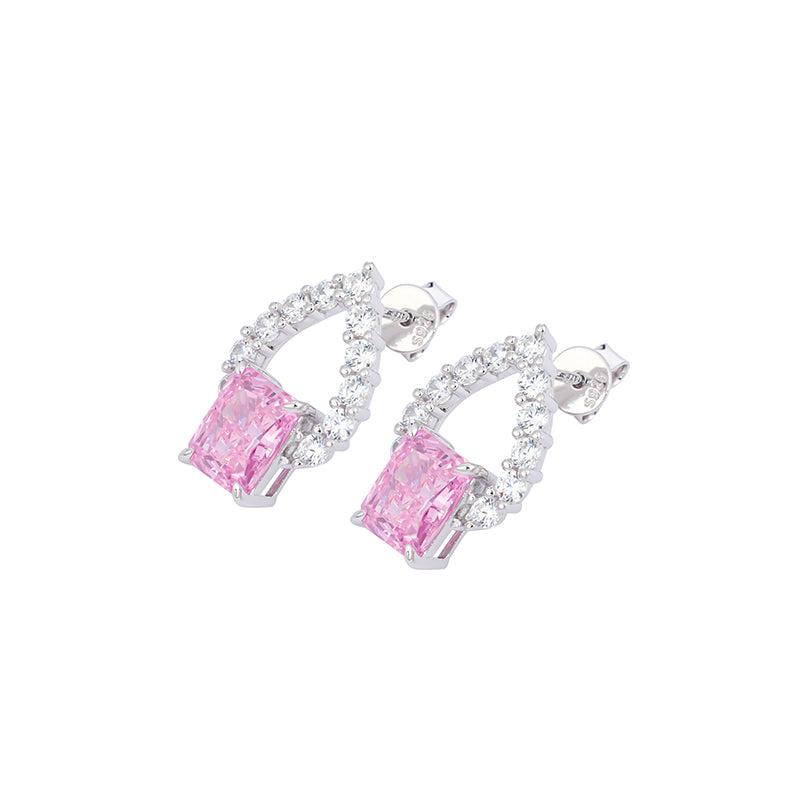 Promotional design: Pink rectangular four claw hollow earrings