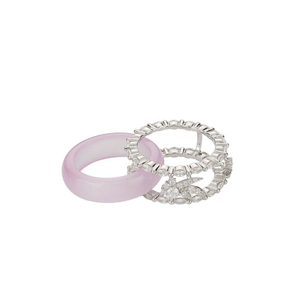 Innovative 2-in-1 Pinkish purple chalcedony "Donut" ring with unique guard