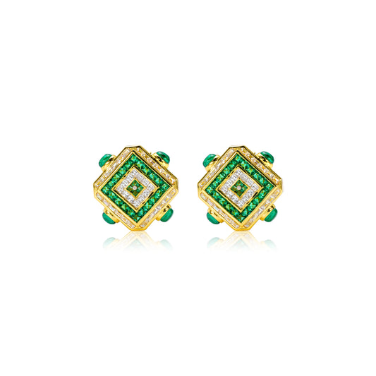 Designer Style：Green and golden fashionable earrings in detailed setting