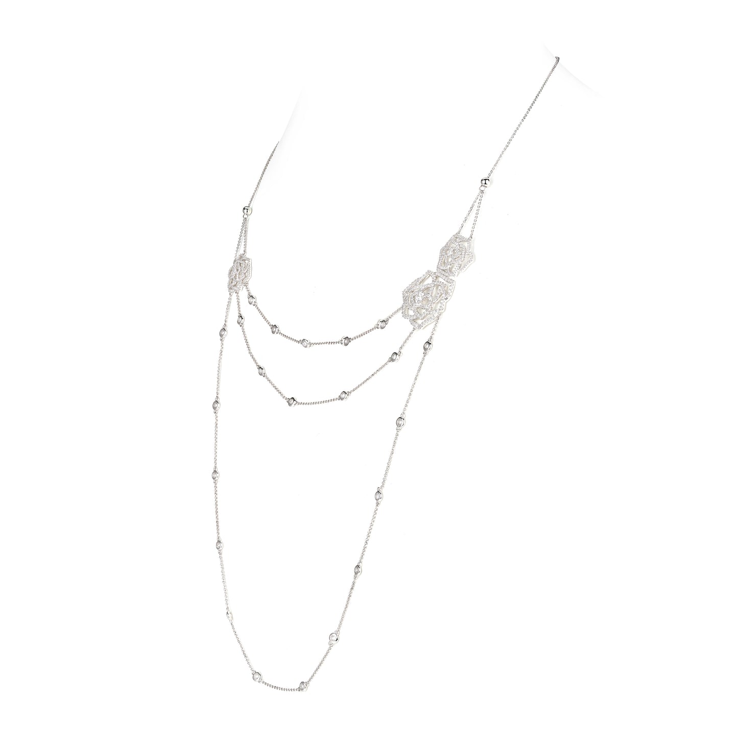 Wedding collection: Multi-Layer Long White Camellia Necklace