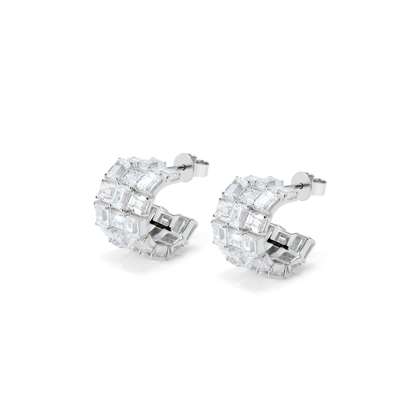 Emerald-cut irregular shape wide band earrings