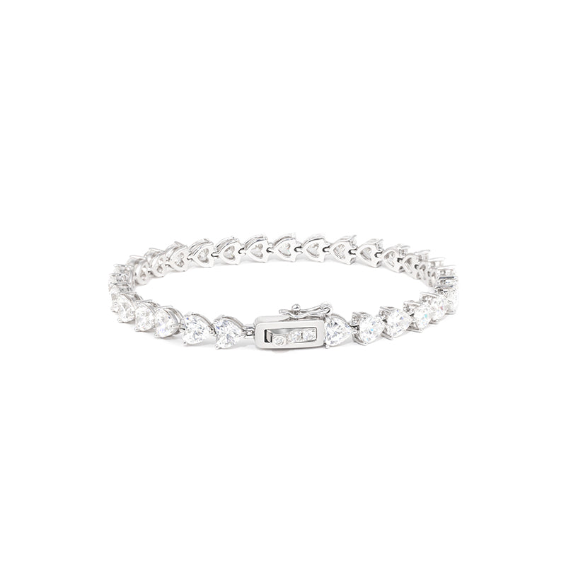 Wedding collection: Lab created stones hearts tennis chain bracelet, sterling silver