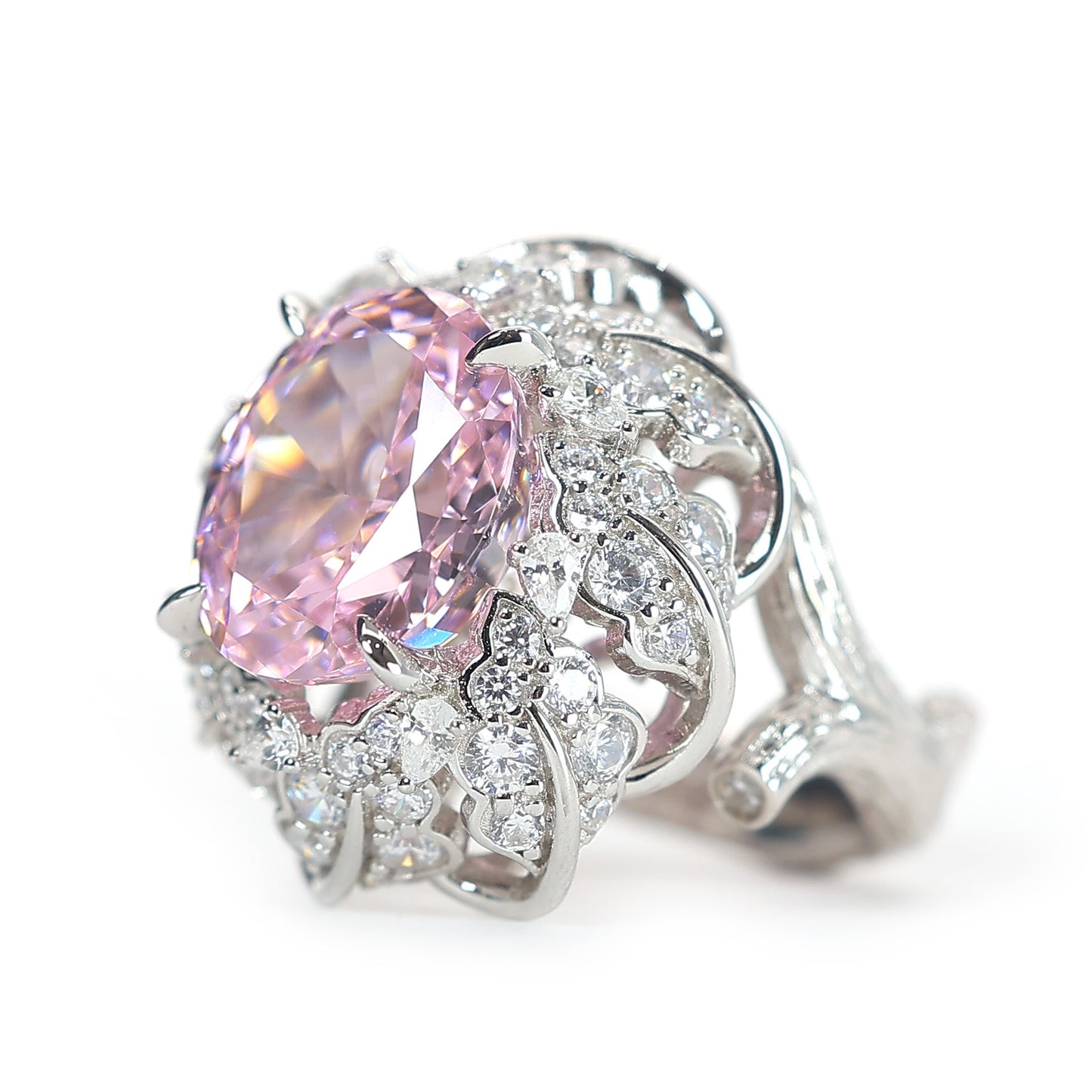 Pink diamond color collection: Modern "Bright Sakura Pink Cheery" detailed Ring