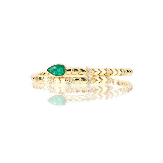 Luxury Minimalist Designer piece: Emerald color Elastic Snake Bangle