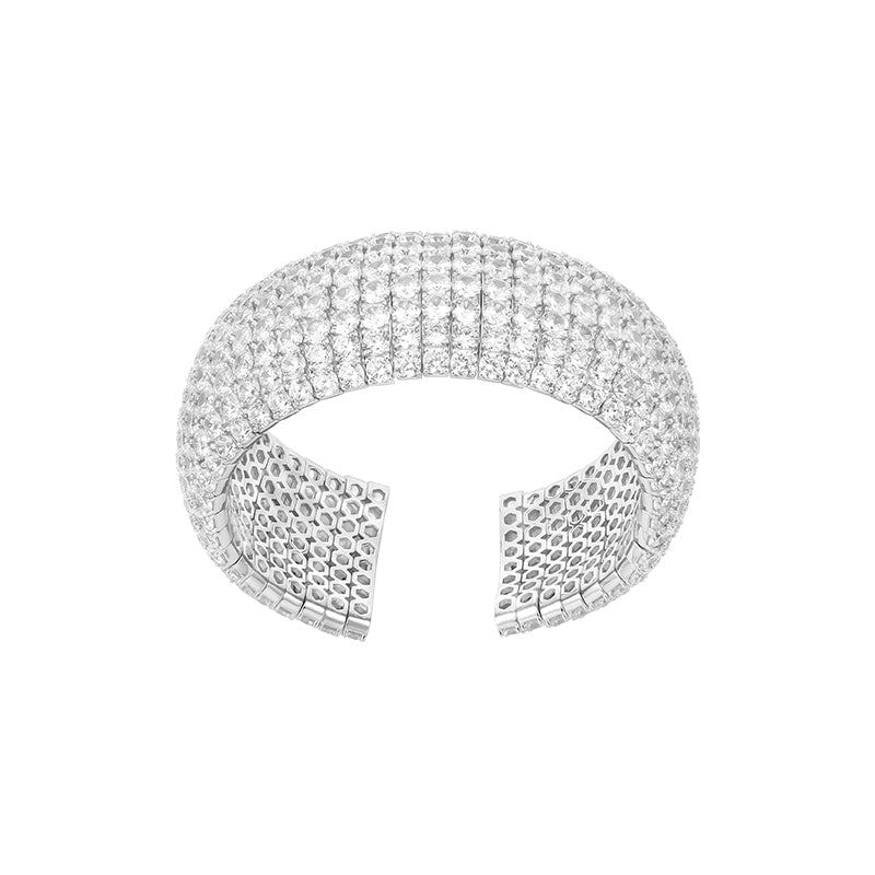 Limited Wedding collection: Clear diamond color Lab created stones designer luxury wide bangle