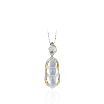 Limited edition：Elegant White Chalcedony Auspicious “Pea” Pendant