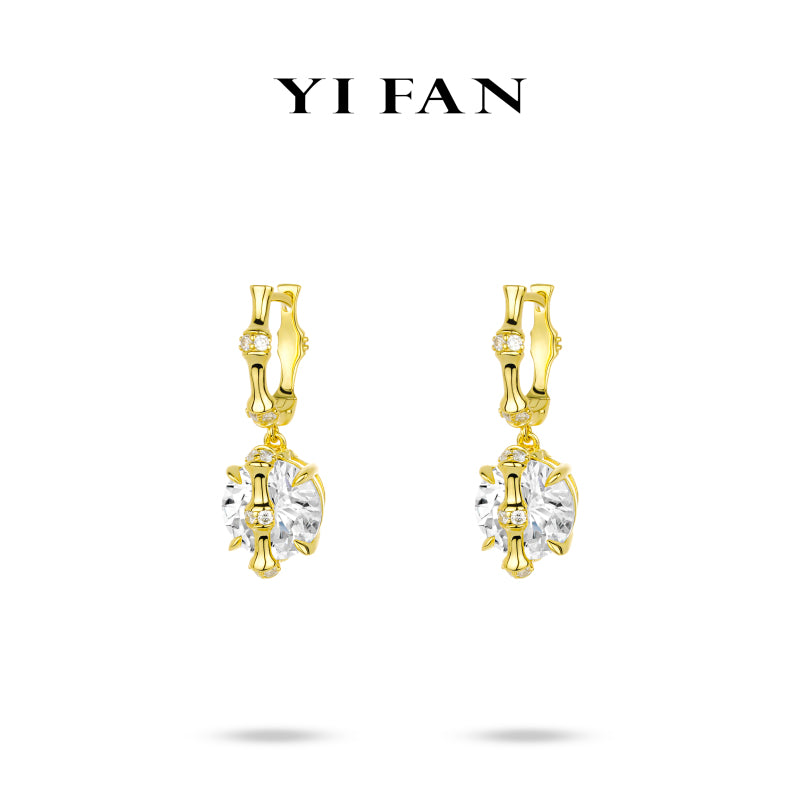 Ethereal Sparkle Collection: Glamorous "Golden Embrace Sparkle Bamboo Section" exquisite Dangle Earrings