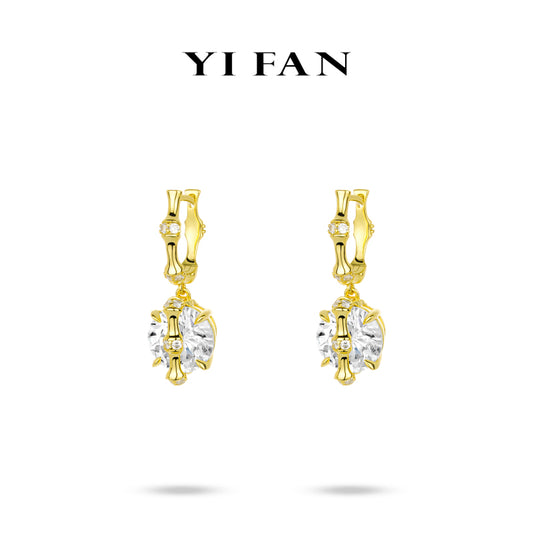 Ethereal Sparkle Collection: Glamorous "Golden Embrace Sparkle Bamboo Section" exquisite Dangle Earrings