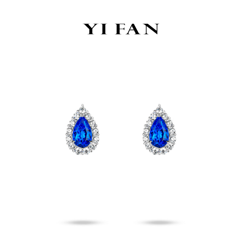 Lab Grown Spinel "Blue Goblin" collection: Modern "Blue Teardrop Sparkle" delicate Earrings（each 3 carat）