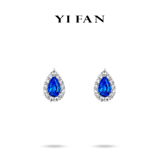 Lab Grown Spinel "Blue Goblin" collection: Modern "Blue Teardrop Sparkle" delicate Earrings（each 3 carat）