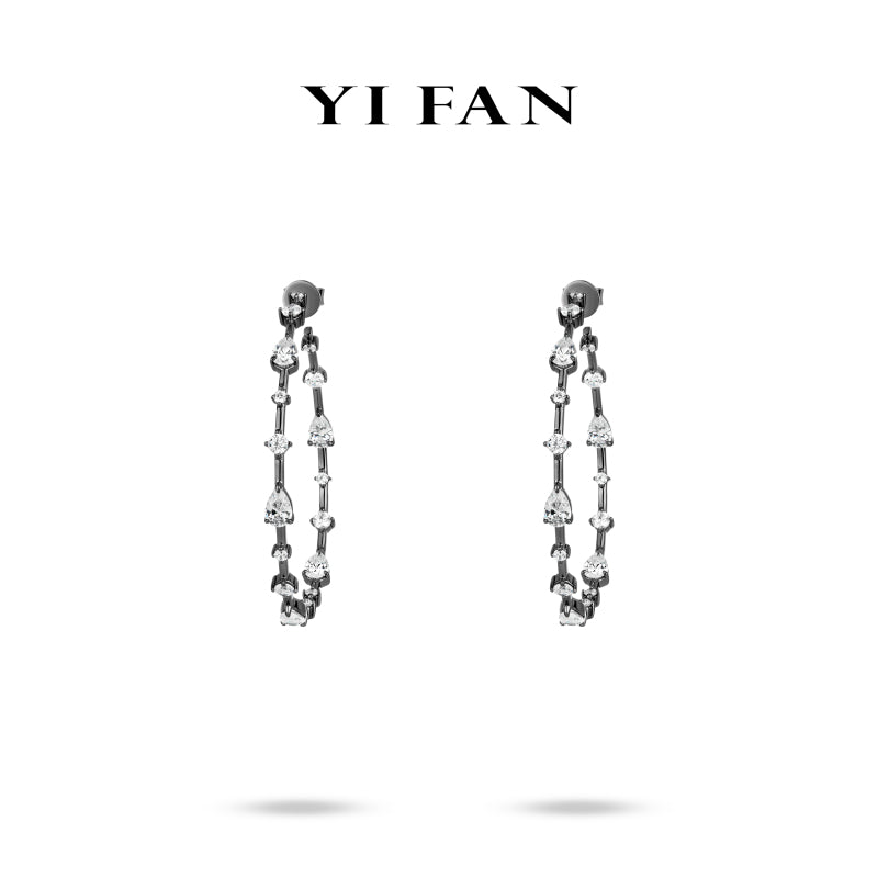 Black and White Geometry Collection: Modern "Black gold Geo - Sparkle" detailed Hoop Earrings