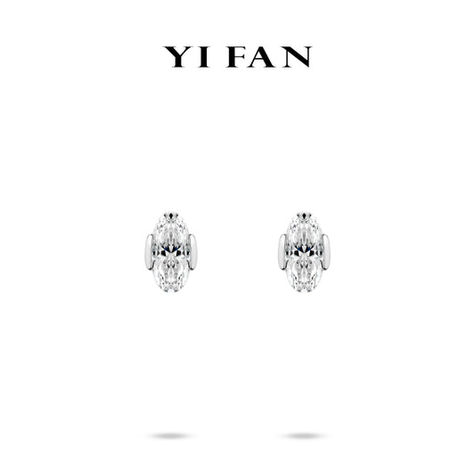 Ethereal Sparkle Collection: Modern "Unique Half-Bezel Alien long ellipse Ice cracking" detailed Ear Studs