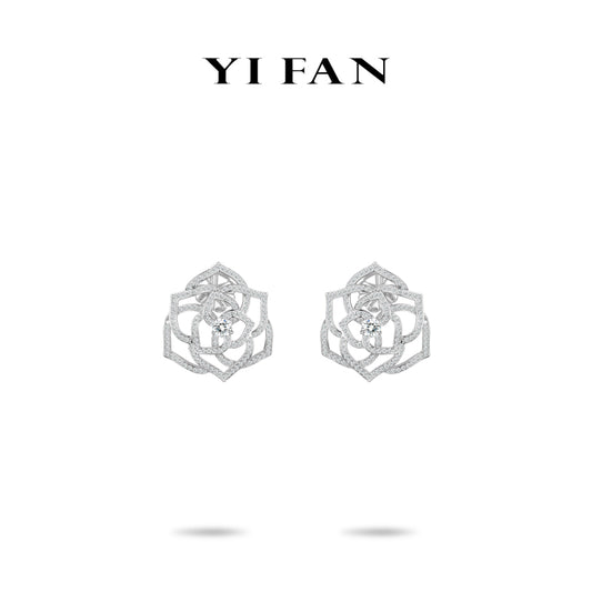 Ethereal Blossom Collection: Modern "Luminary Hollowed Rose" detailed Earrings
