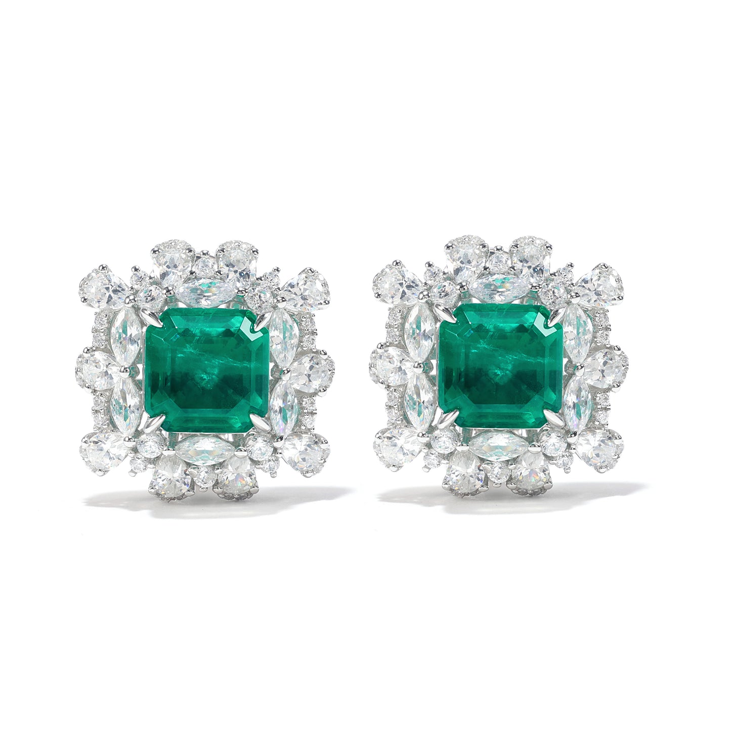 Synthetic Emerald collection: Mixed cuts Lace Square Earrings