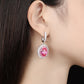 Micro-setting dark oval Pink diamond color Lab created stones Romantic Luxury dangle plug earrings, sterling silver