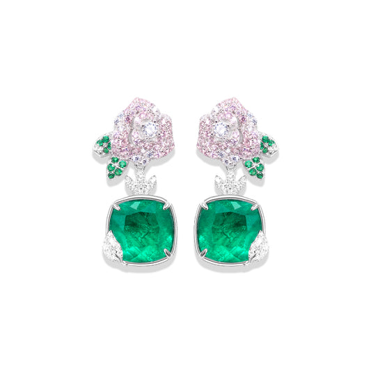 Synthetic Emerald collection: Luxury "The Wizard of Oz Camellia" detailed Earrings