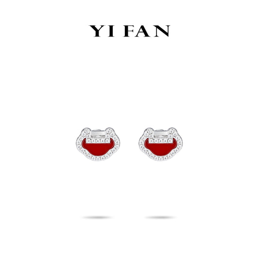 Red Agate Collection: Modern "Good Luck Ruyi" delicate Earrings
