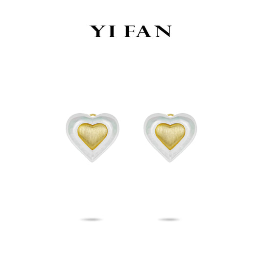 Golden time collection: Modern "Golden Brushed Heart" detailed Earrings