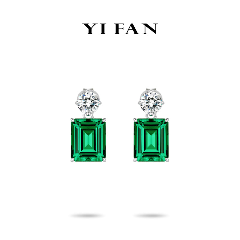 High Jewelry Lab Grown Emerald collection: Luxury "Emerald-cut Cubes" detailed Dangle Earrings （13.6 carat）