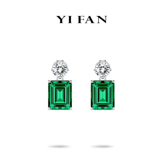 High Jewelry Lab Grown Emerald collection: Luxury "Emerald-cut Cubes" detailed Dangle Earrings （13.6 carat）
