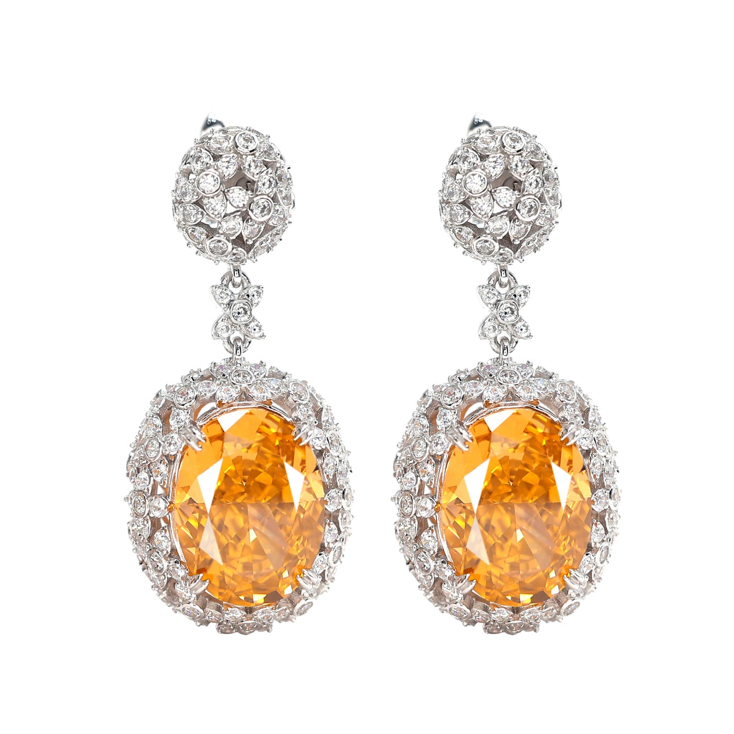 High Jewelry Padparadscha color collection: Luxury "Pigeon Egg Rock" detailed Dangle Earrings