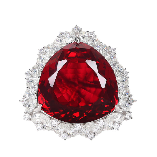 High Jewelry Ruby color collection: Luxury "Heart of the ocean" Red triangle Ring